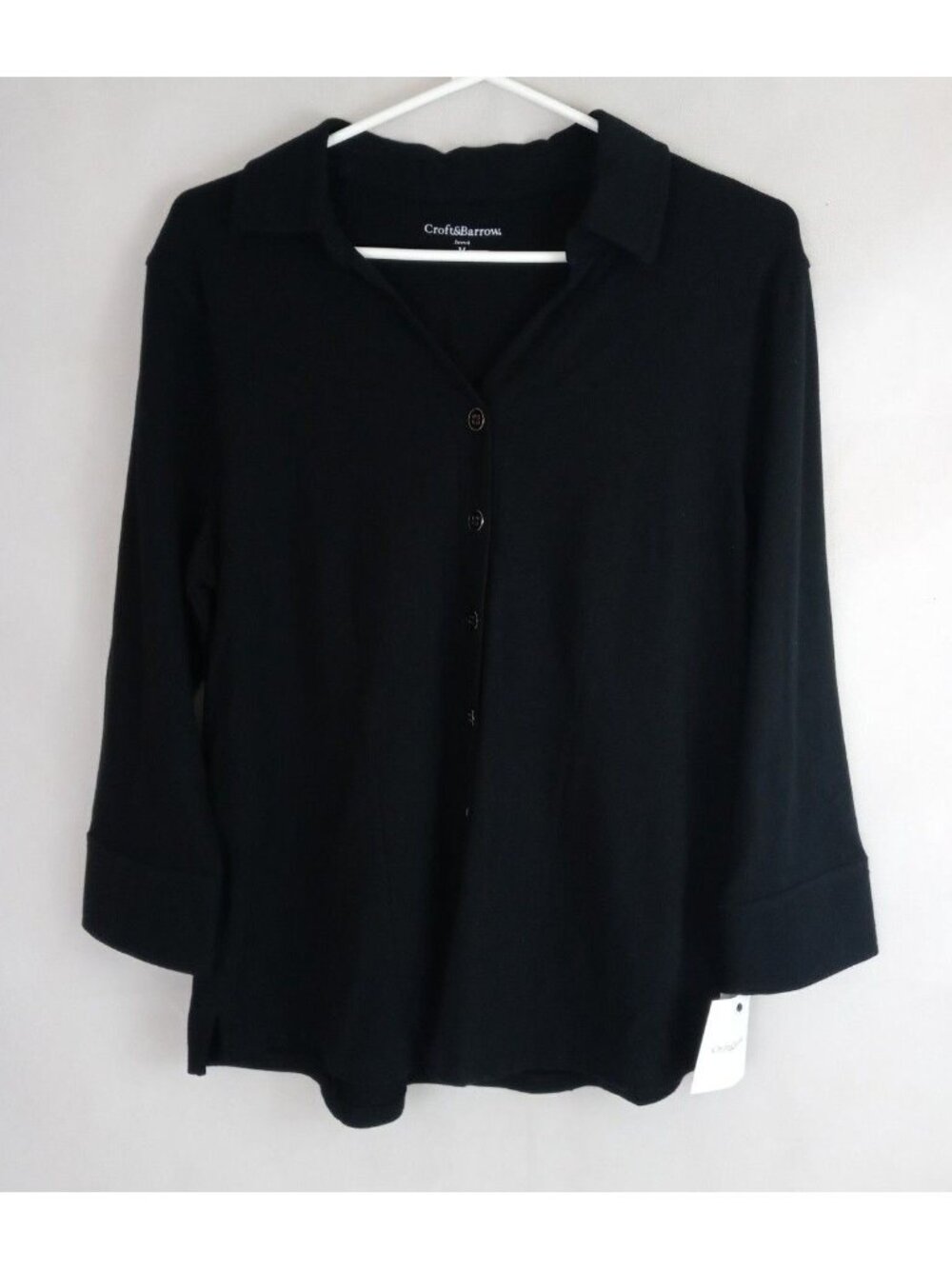 NWT Croft & Barrow Stretch Black Button Up Long Sleeve Shirt Size Medium